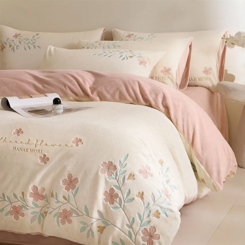 Milk fiber bedding set, 4-piece, floral pattern
