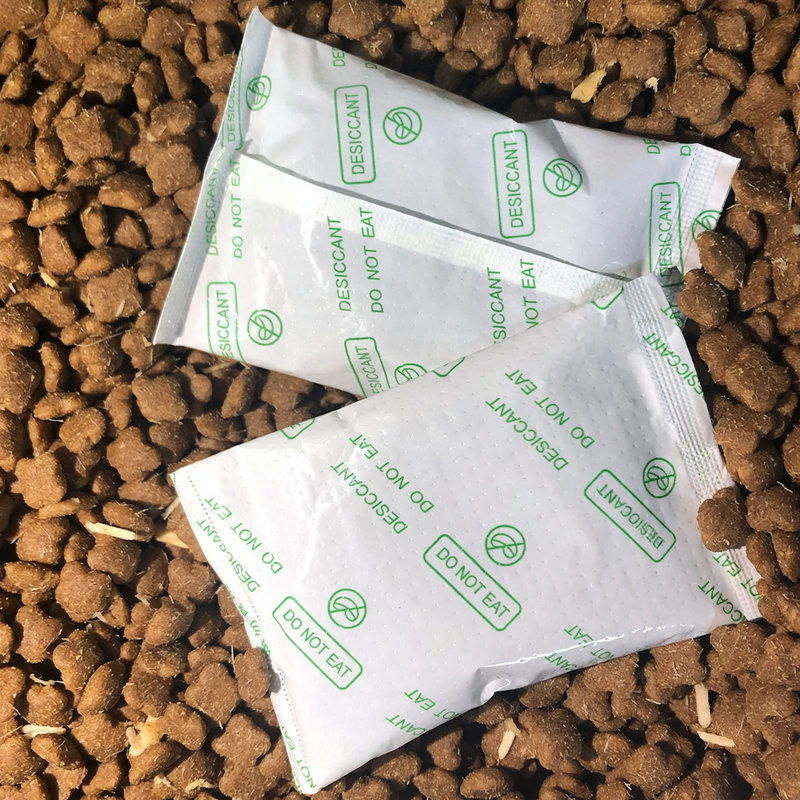 Desiccant bags for pet food containers