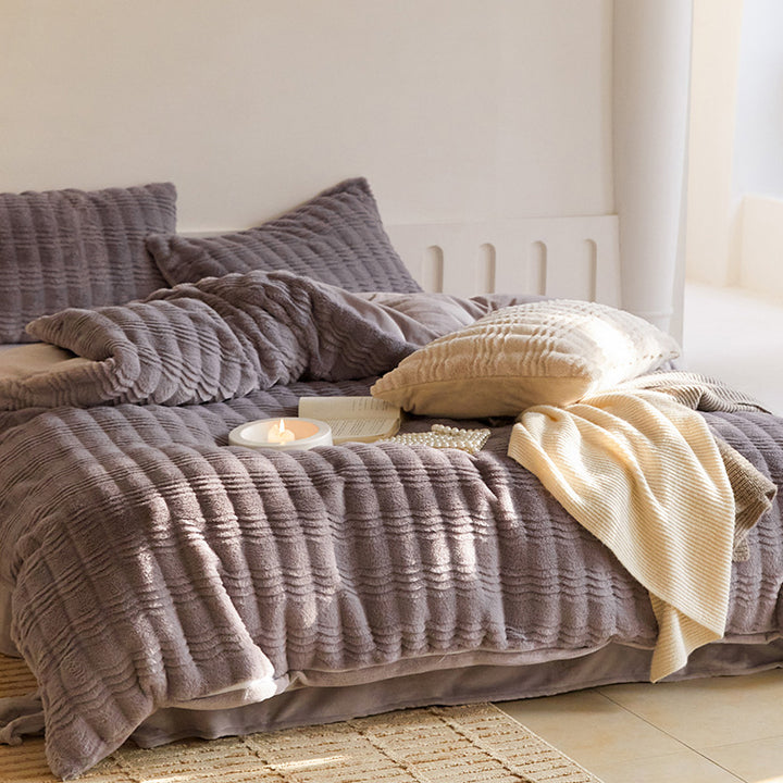 Modern milk fleece bedding set, 4-piece, winter warm
