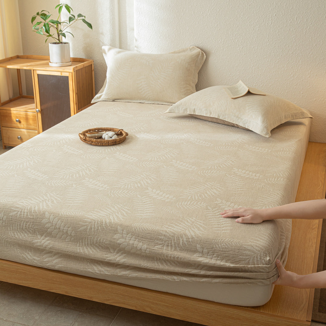 Cotton-linen bed sheet with jacquard pattern