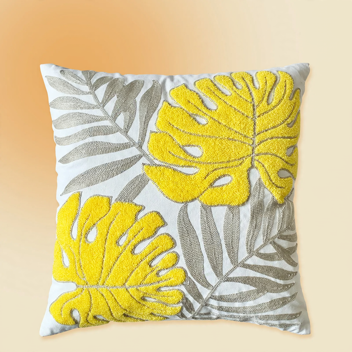 Embroidered cushion cover, 45×45 cm, flower motif