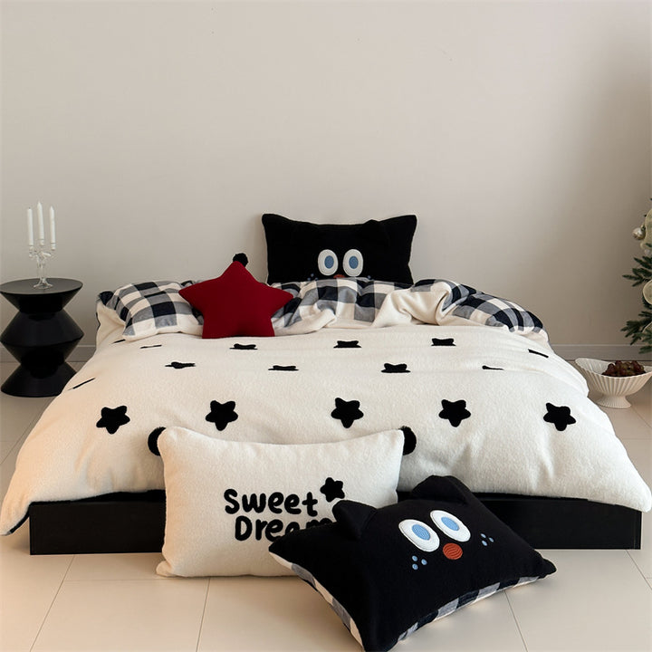 Milk fiber fleece bedding set with star pattern