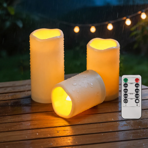 Weatherproof LED pillar candle with remote control
