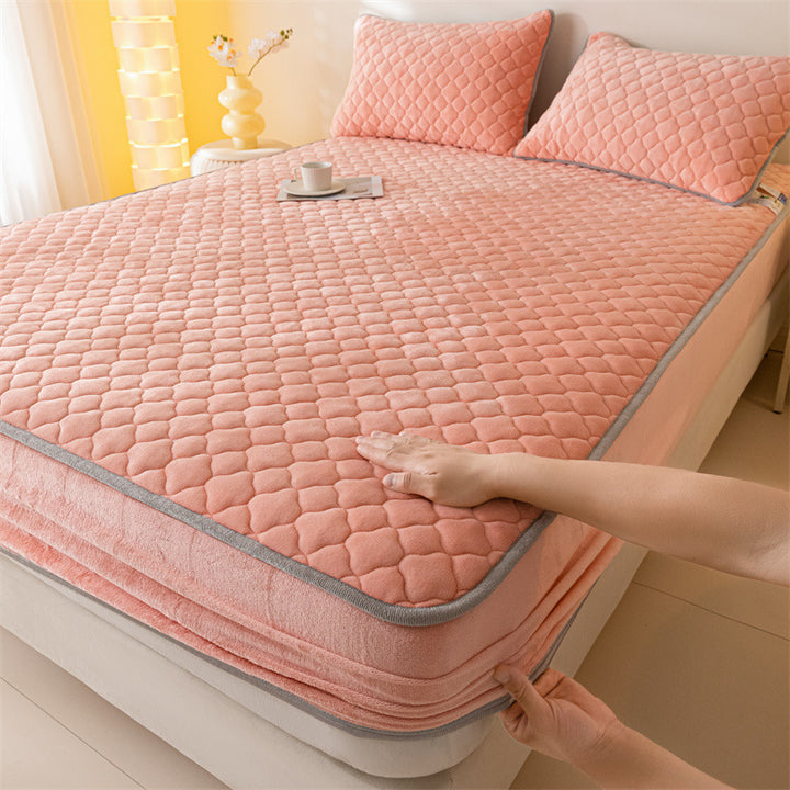 Milk fiber bed sheet with padding, solid color
