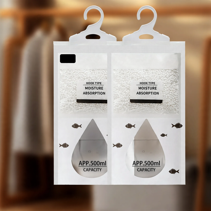 Hanging dehumidifier bag for wardrobes