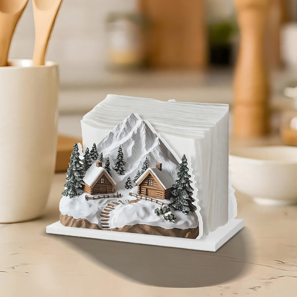 Decorative napkin holder in cabin winter design