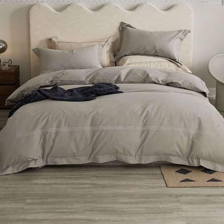 Minimalist Cotton Bedding Set with Embroidery