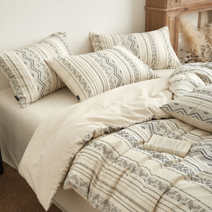 Cotton-Linen Bedding Set, Boho Style, 4-piece