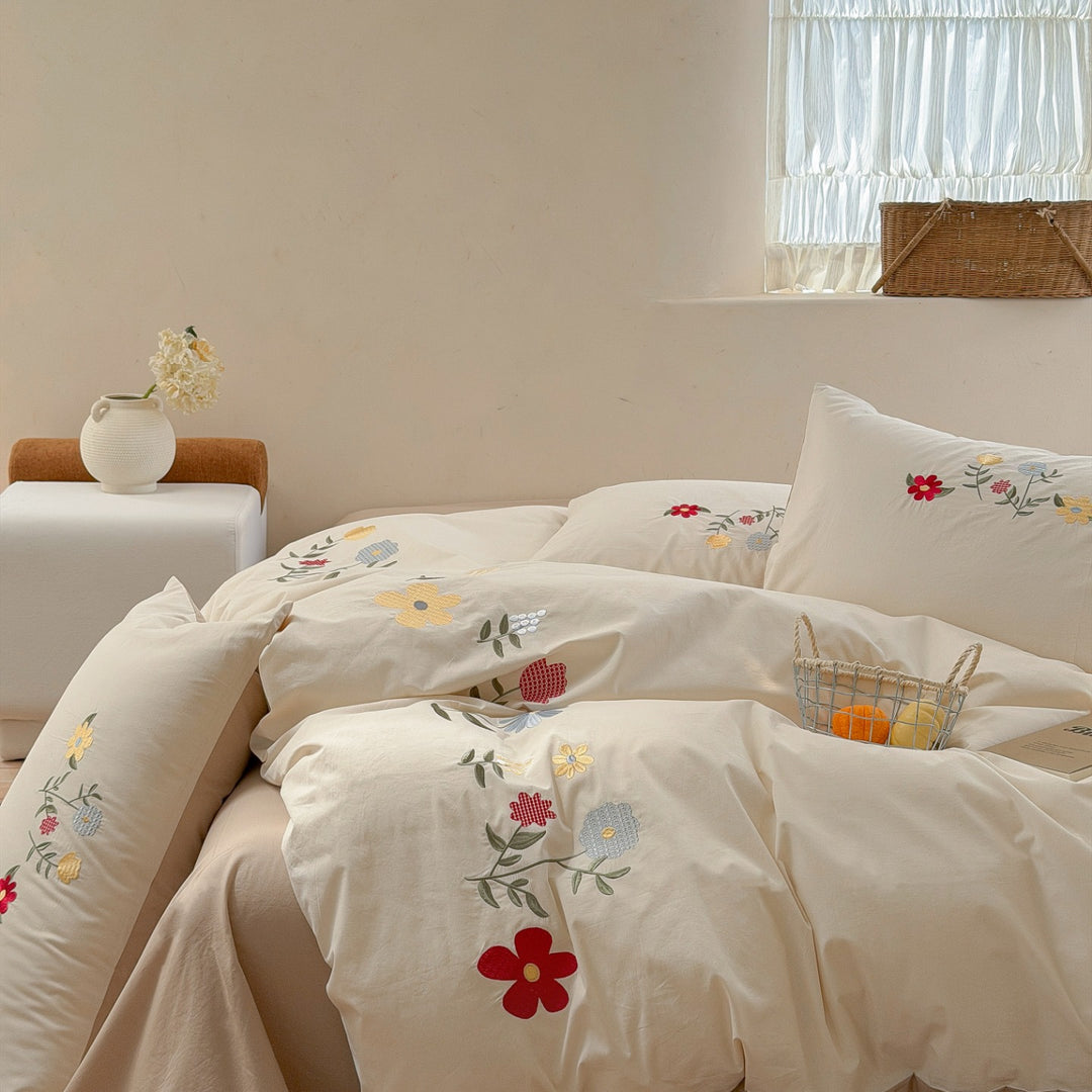 Cotton bedding set, embroidered, washable cotton