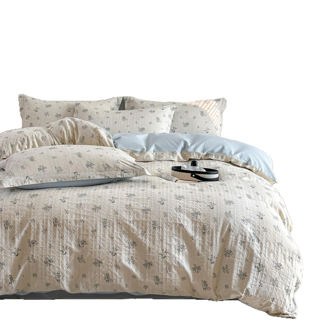 Cotton bedding set, floral pattern, 4-piece