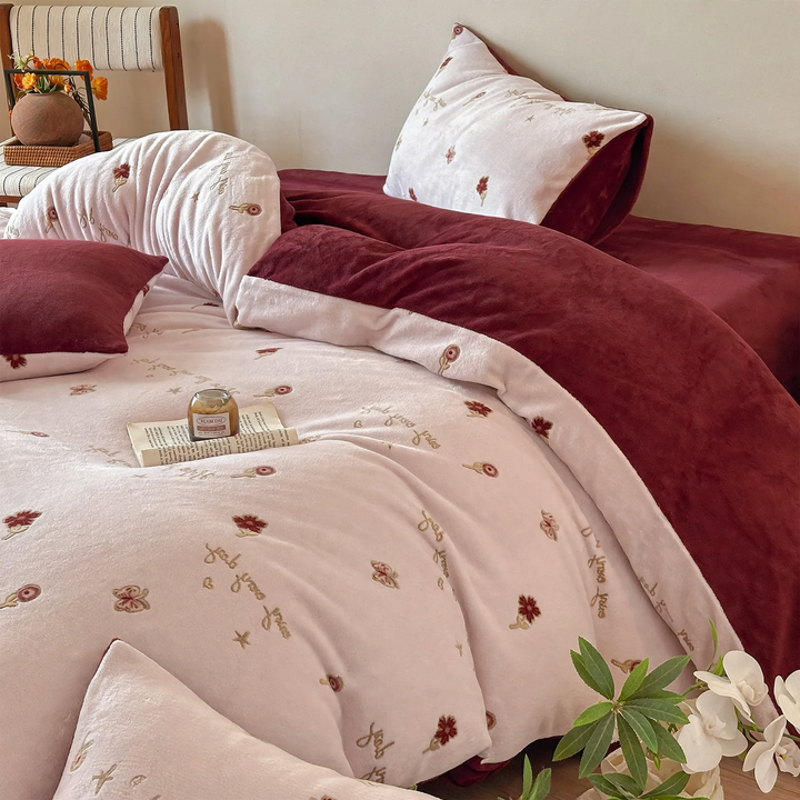 Milk fiber bedding set, 4-piece, floral pattern