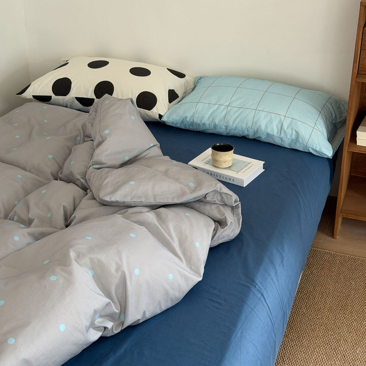 Cotton bedding set, polka dot pattern, for single and double beds