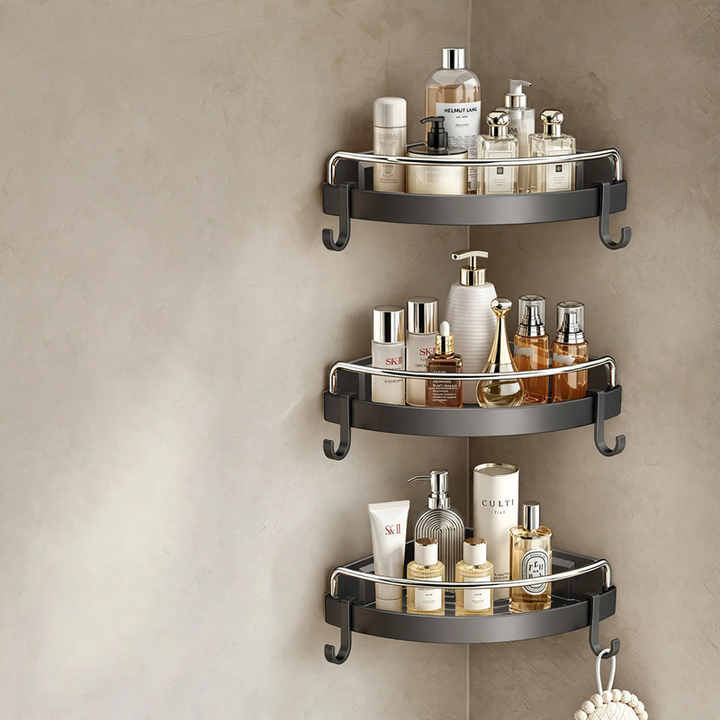Triangle Corner Shelf for Bathroom, Plastic and Aluminum