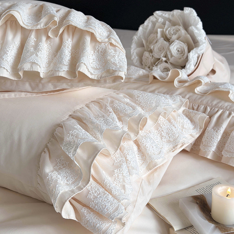 Cotton bedding set, 4-piece, satin flocking