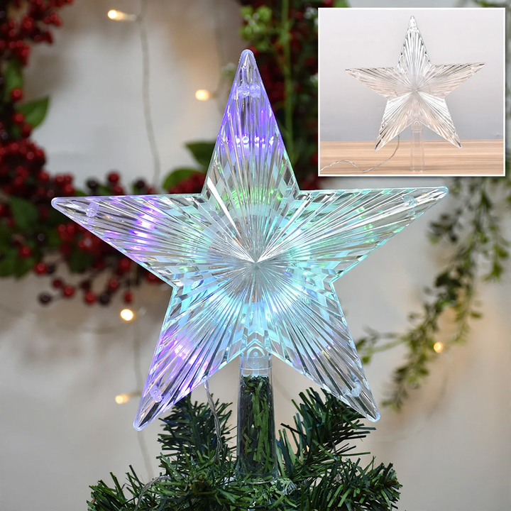 Transparent LED Christmas tree topper star made of acrylic