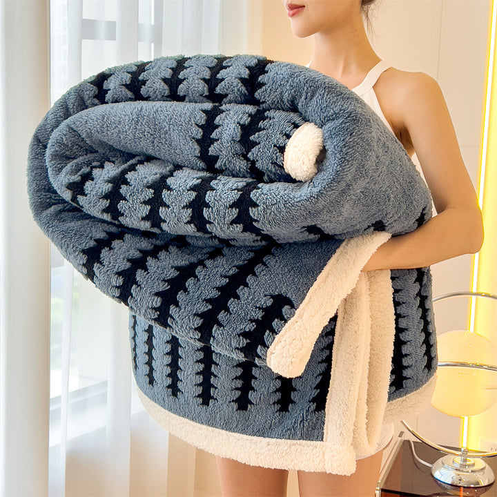 Milk fiber fleece throw blanket, geometric pattern, various sizes