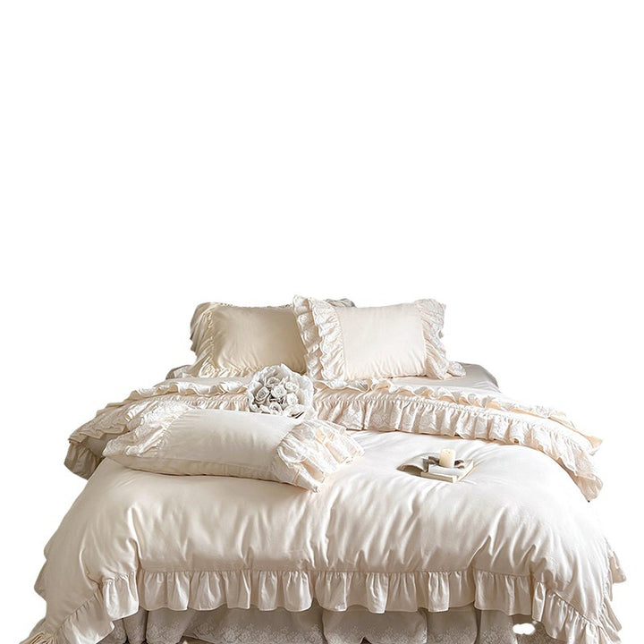 Cotton bedding set, 4-piece, satin flocking