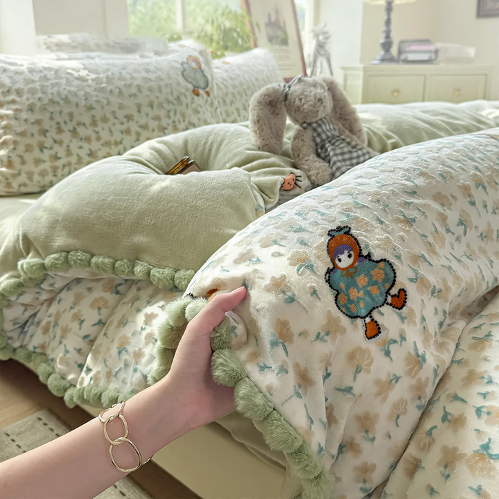 Milk fiber bedding set with pattern, 4-piece