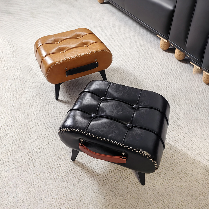 Faux leather storage ottoman