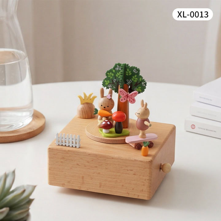 Wooden music box with pull toy motif