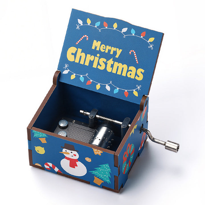 Wooden music box with Christmas motifs, hand-operated
