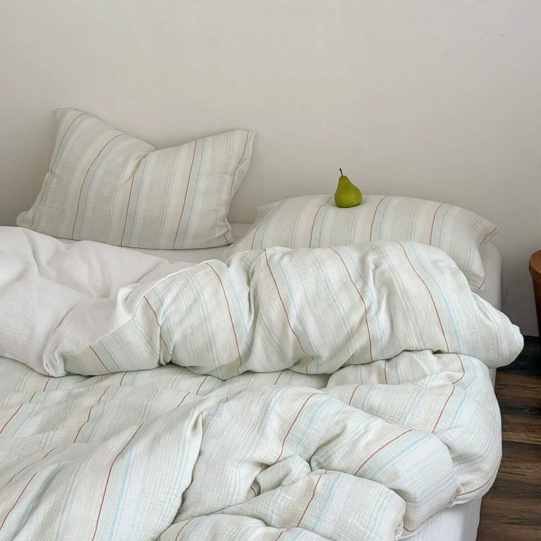 Cotton bedding set, 4-piece, stripe pattern
