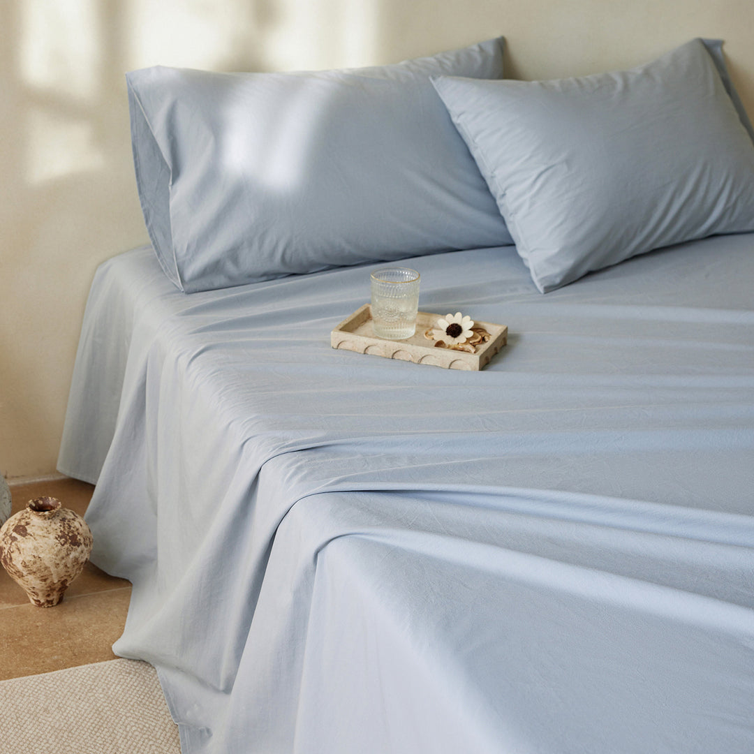Long staple cotton bed sheet, sand washed