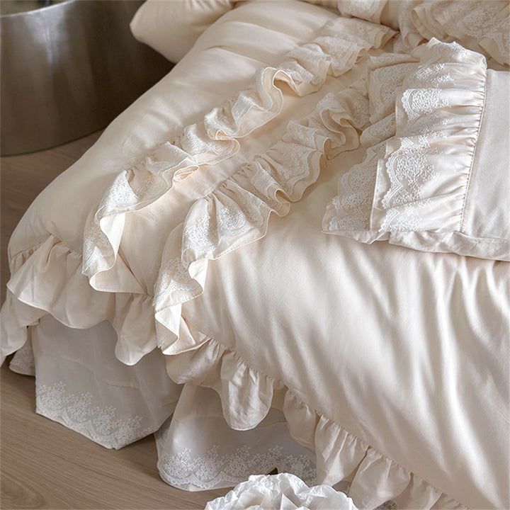 Cotton bedding set, 4-piece, satin flocking