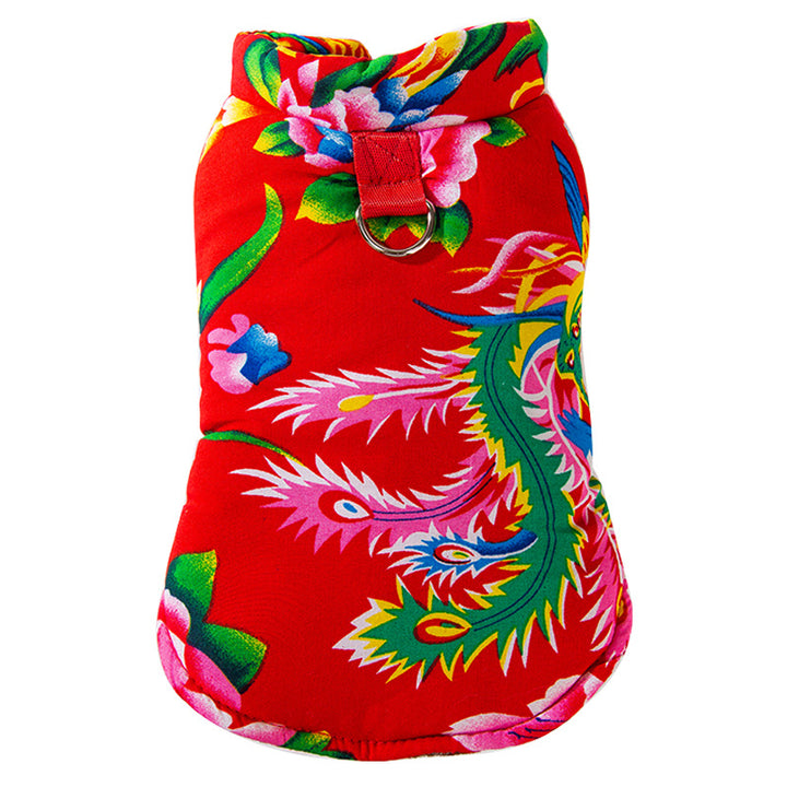 Padded dog coat with leash for clipping on