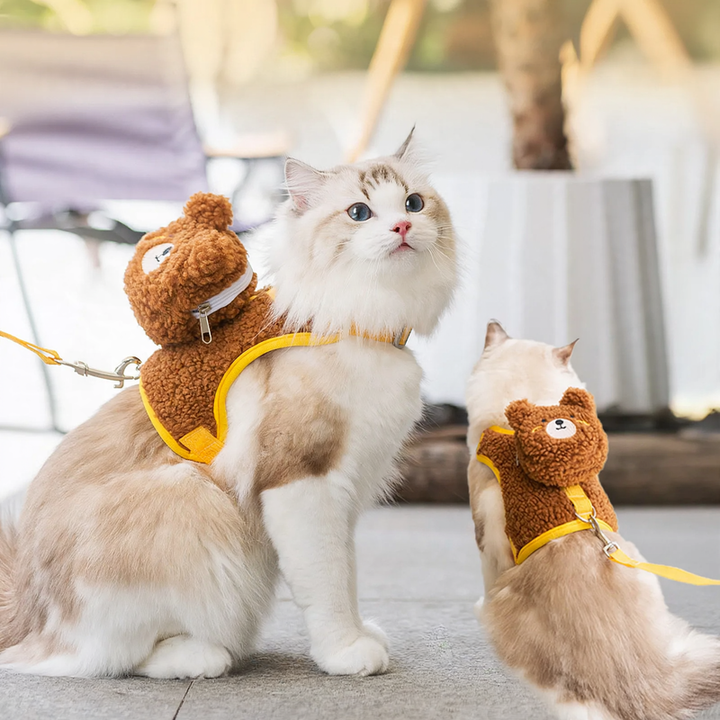 Fleece-Chest Harness with Animal Print for Cats