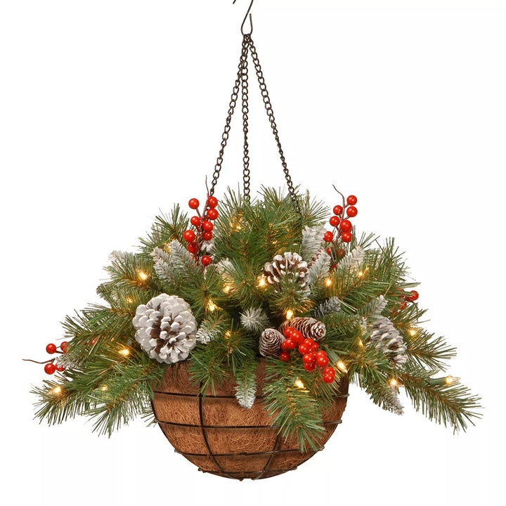 Artificial Christmas wreath in hanging basket