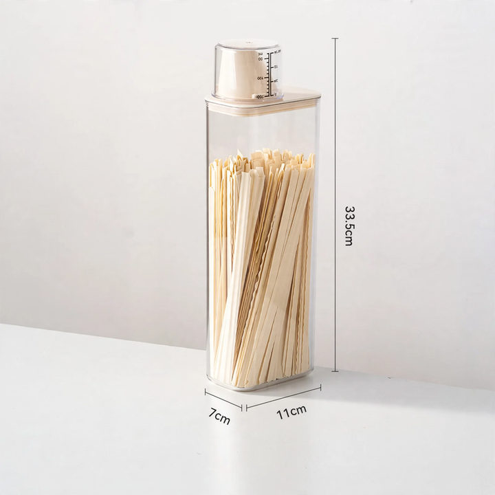 Plastic storage container with measuring scale, square