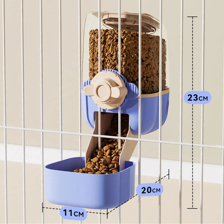 Hanging water and food bowl dispenser made of HIPS plastic
