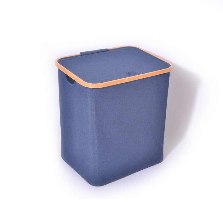 Foldable laundry basket made of bamboo and fabric
