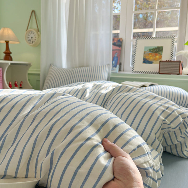 Cotton bedding set, 4-piece, stripes