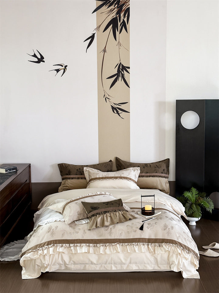 Classic cotton bedding set with floral embossing
