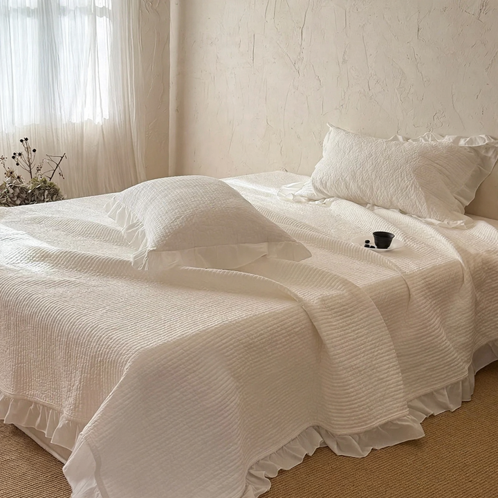 Cotton bedspread, 3-piece, lace, sand wash