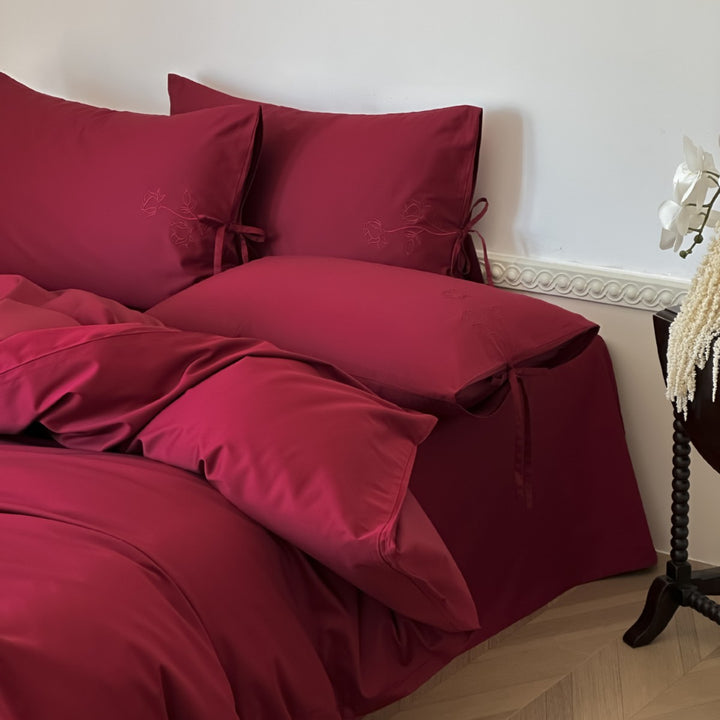 Cotton bedding set, 4-piece, floral embroidery