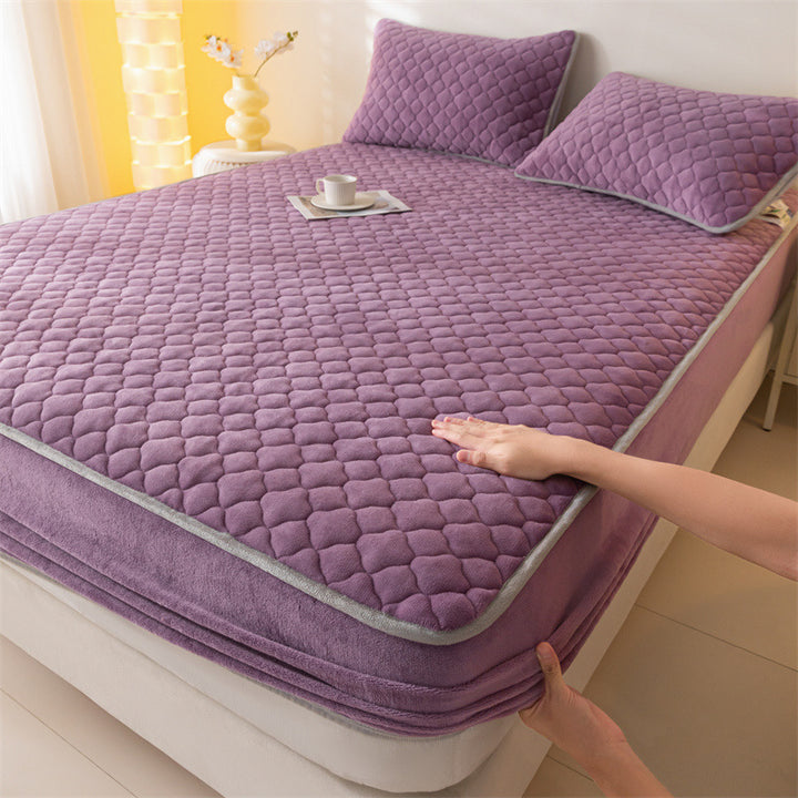 Milk fiber bed sheet with padding, solid color
