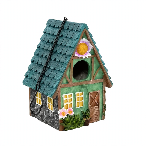 Decorative birdhouse made of resin