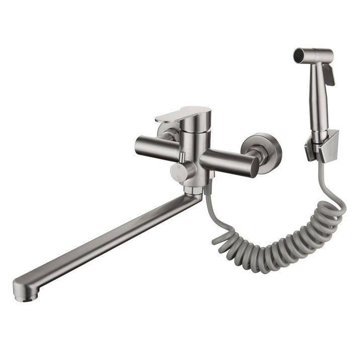 Wall-mounted mixing faucet with swivel outlet