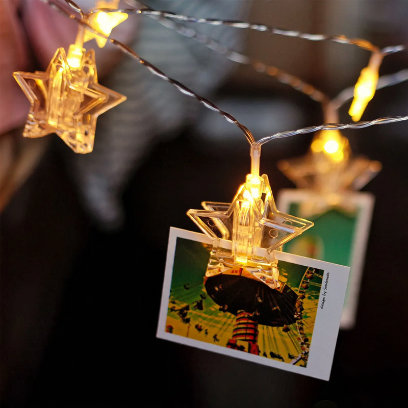 LED string lights with photo clips, battery-operated