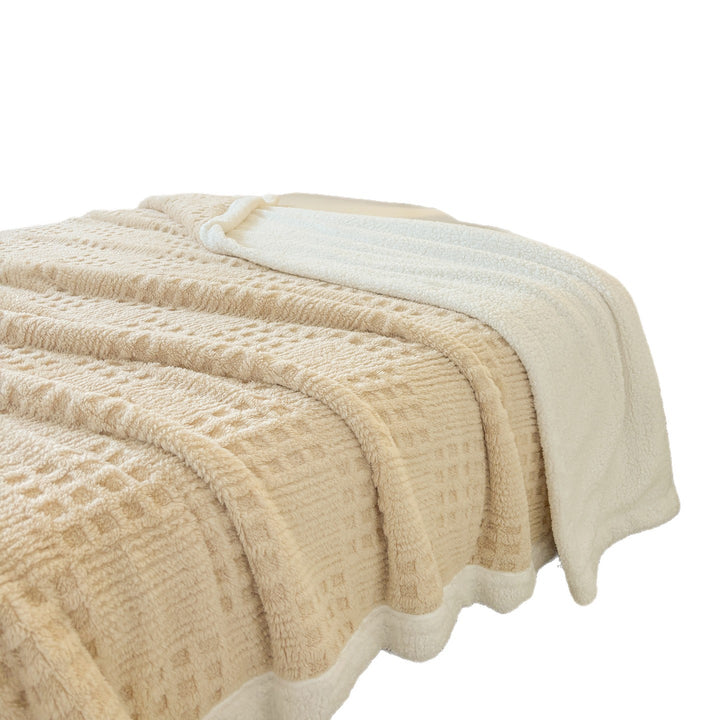 Versatile coral fleece blanket with relief pattern