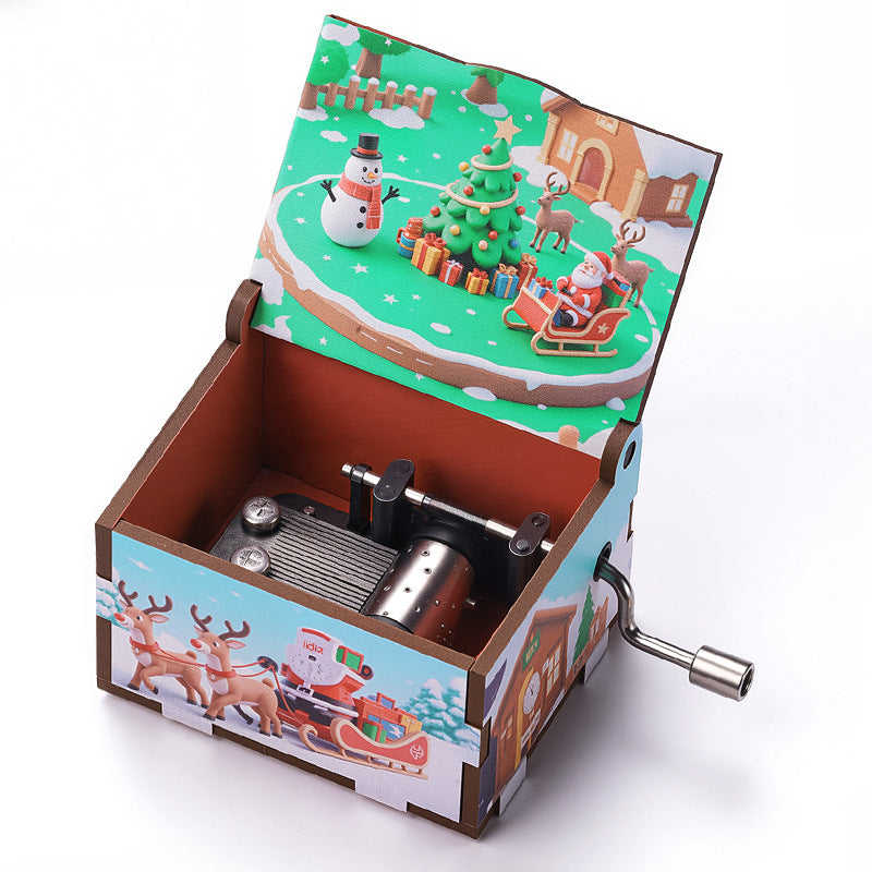 Wooden music box with Christmas motifs, hand-operated