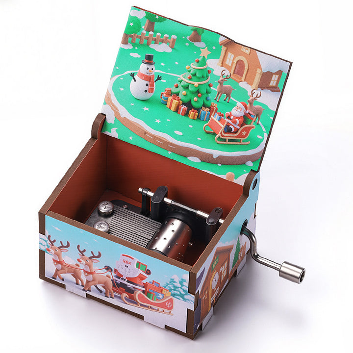 Wooden music box with Christmas motifs, hand-operated