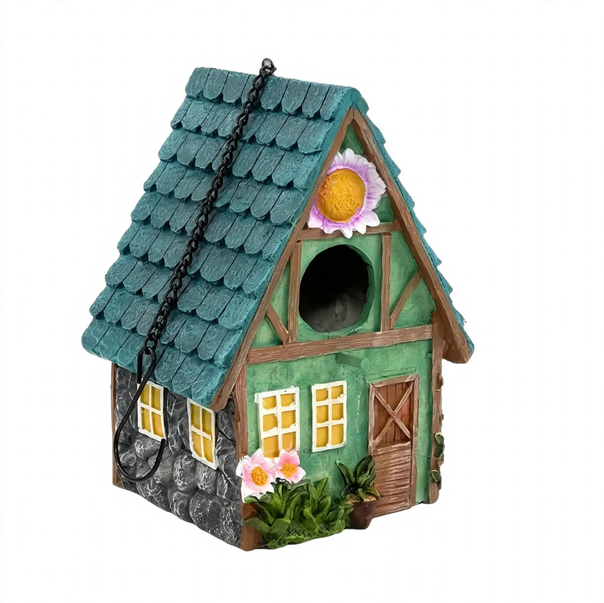 Decorative birdhouse made of resin