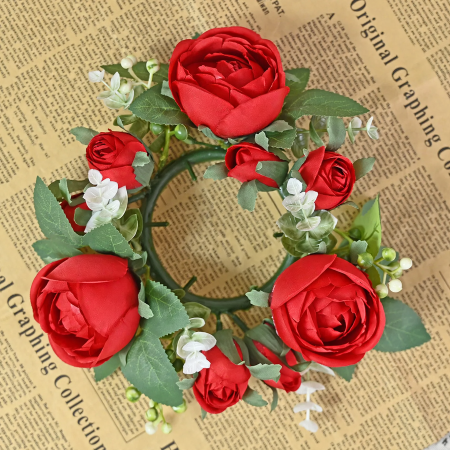 Artificial candle wreath with flower buds, 20 cm