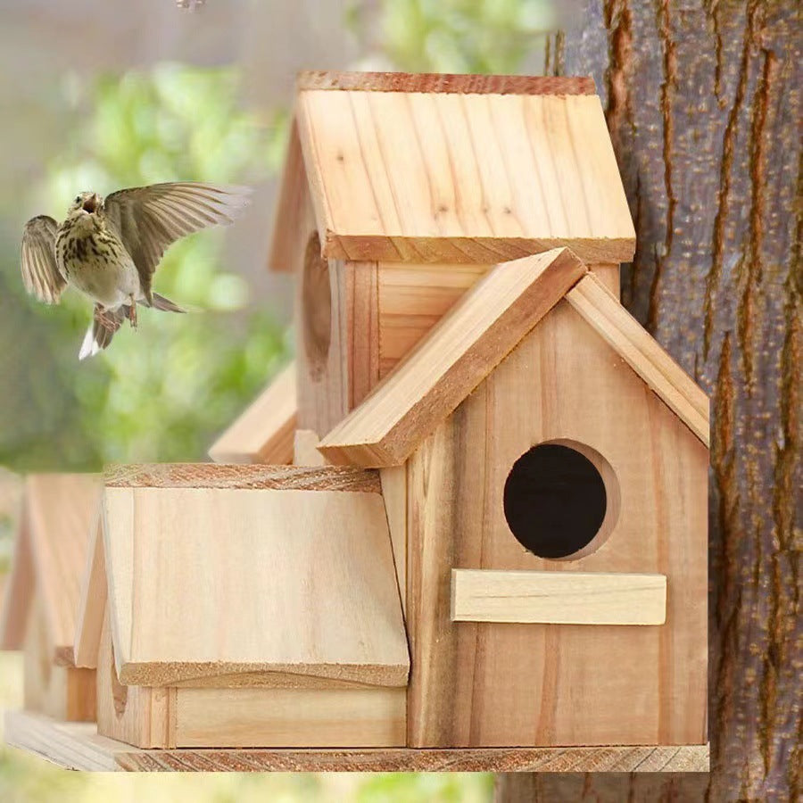 Rustic birdhouse made of pine wood