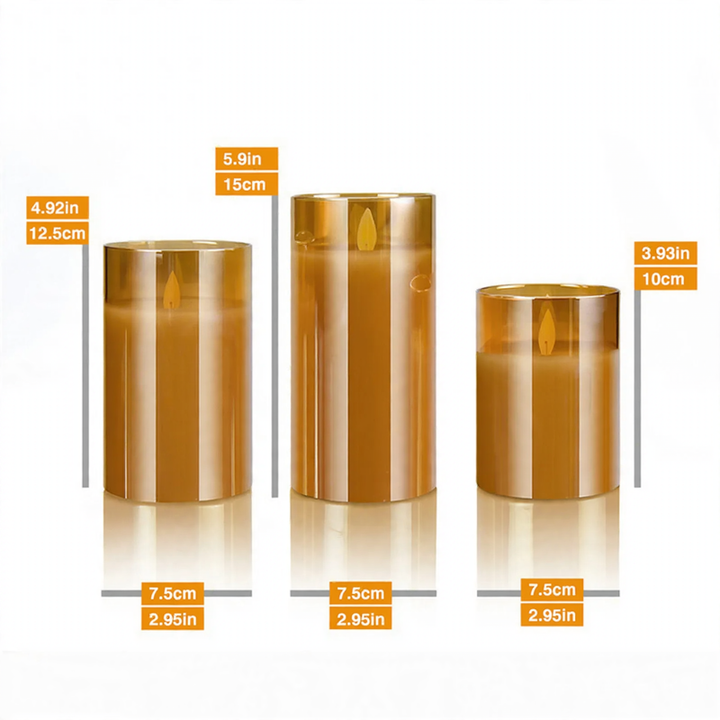 LED Glass Candle with Gold Finish
