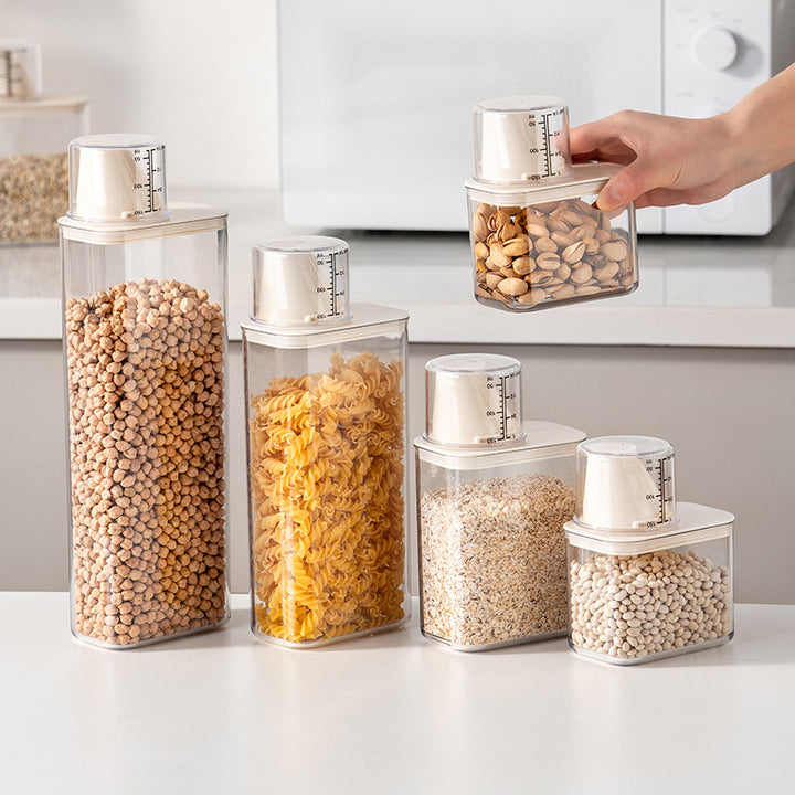 Plastic storage container with measuring scale, square